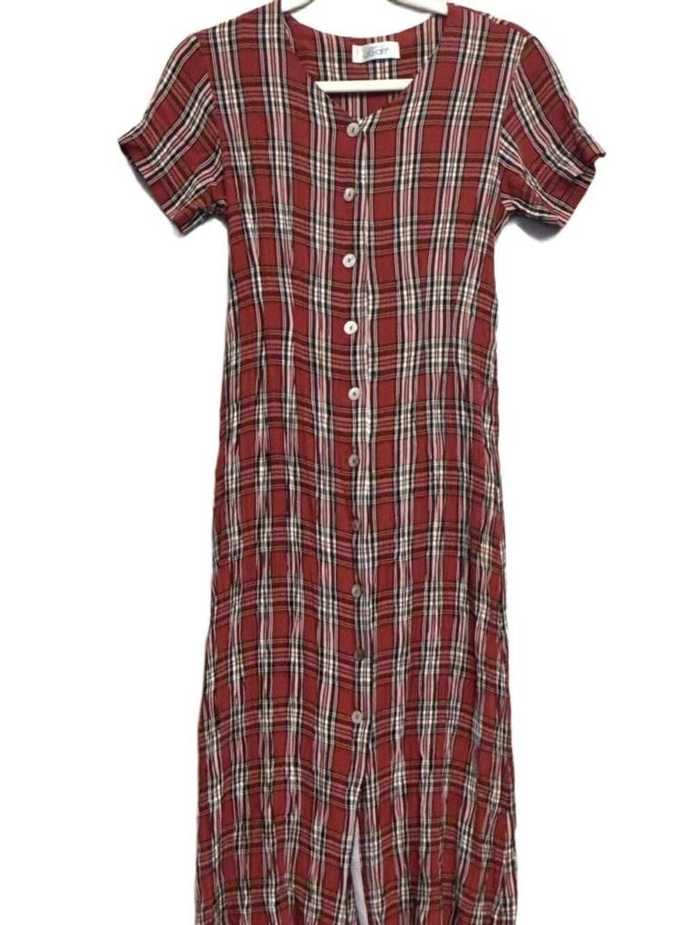 90’s Vintage Plaid Midi Dress Red Black White Creative Jo-An